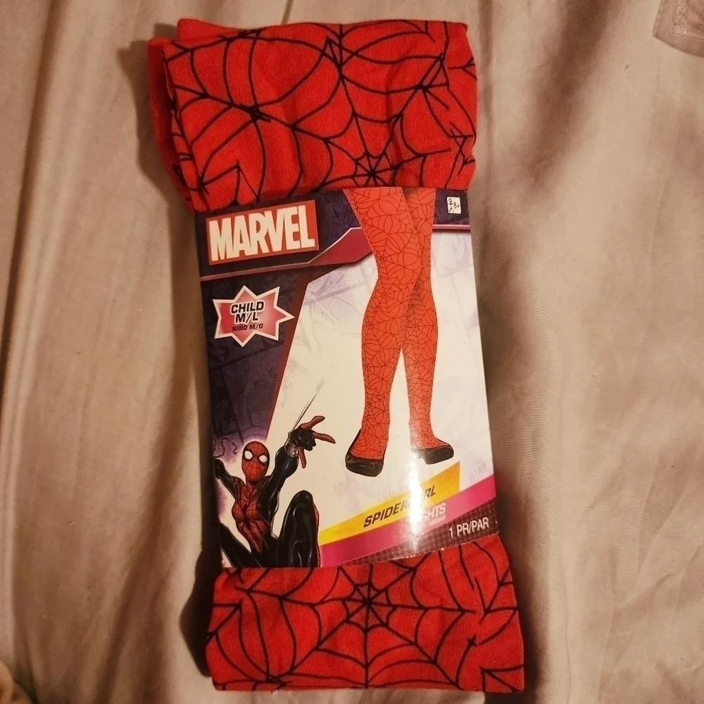 NWT Marvel Spider-Girl Tights Girl's M-L Red Spiderweb Halloween Costume Cosplay